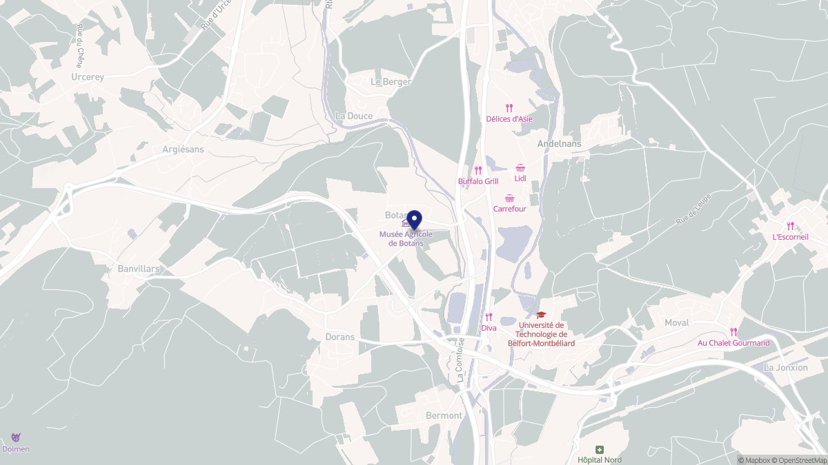 Aperçu cartographique de Botans, centré sur la commune