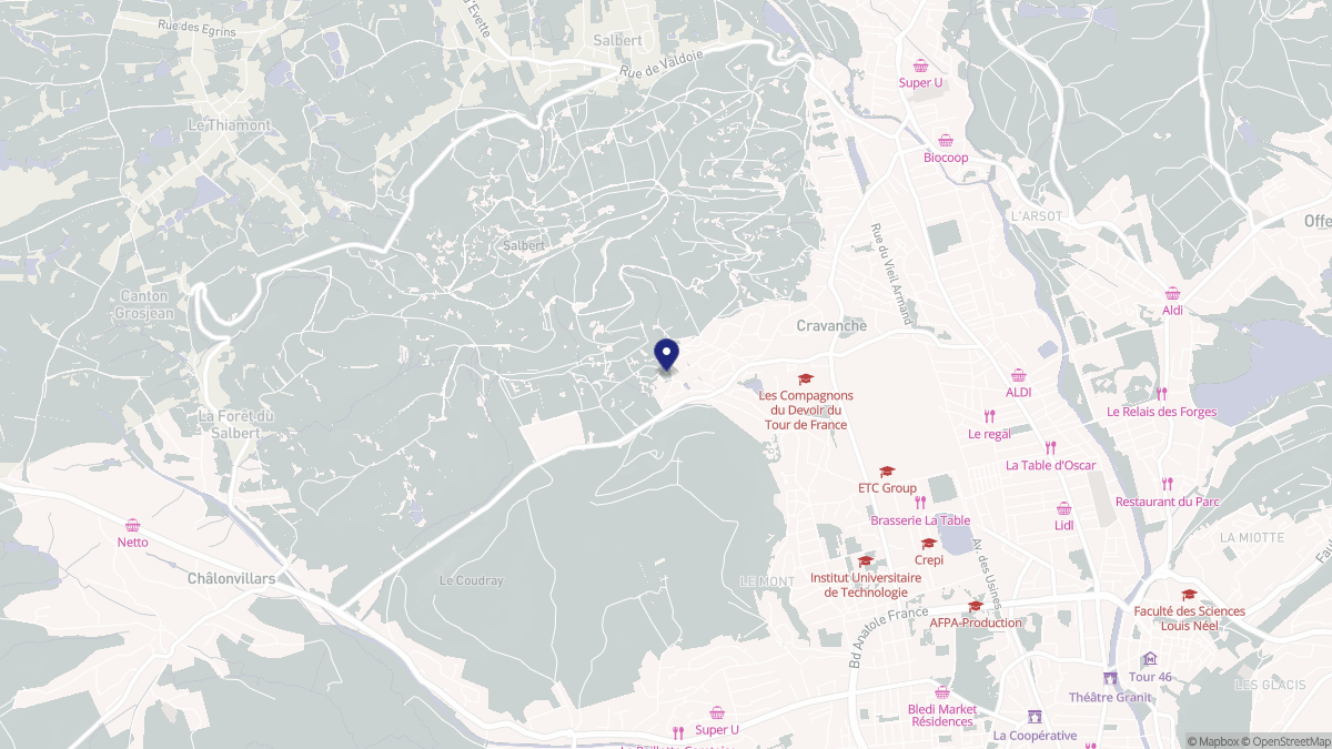 Aperçu cartographique de Cravanche, centré sur la commune