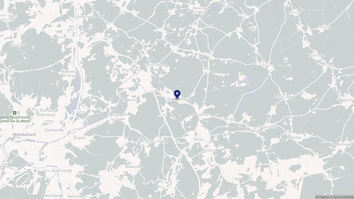 Aperçu cartographique de Grandvillars, centré sur la commune