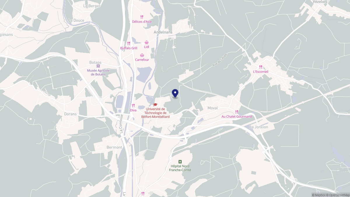 Aperçu cartographique de Sevenans, centré sur la commune