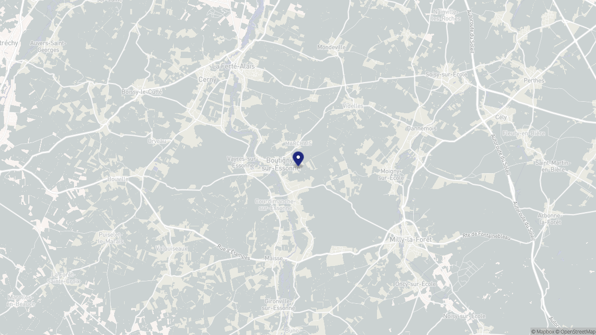 Aperçu cartographique de Boutigny-sur-Essonne, centré sur la commune