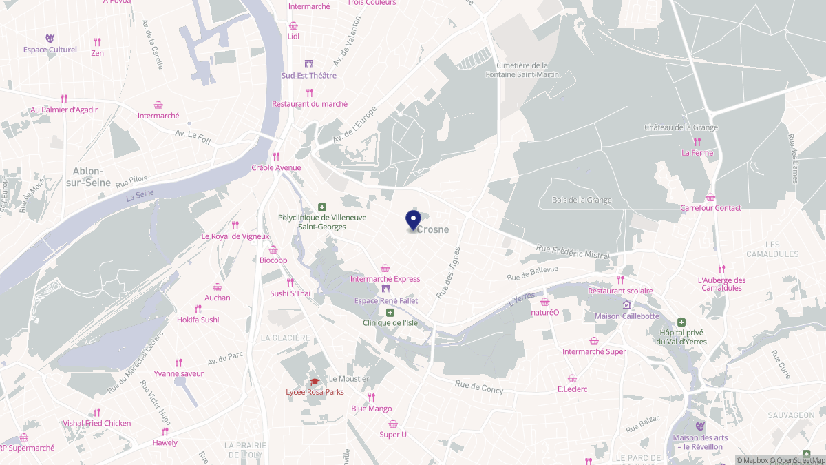 Aperçu cartographique de Crosne, centré sur la commune