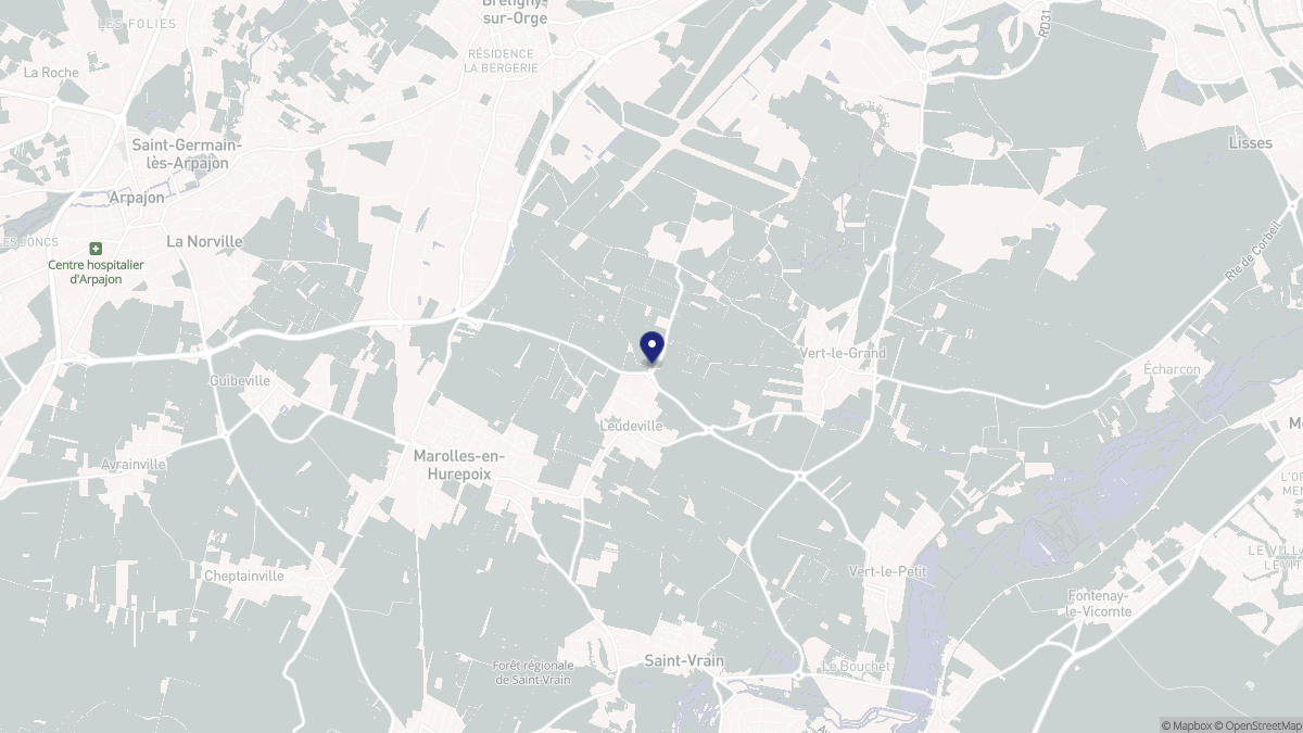 Aperçu cartographique de Leudeville, centré sur la commune