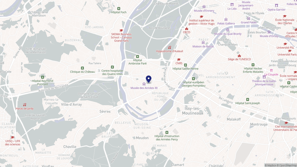 Aperçu cartographique de Boulogne-Billancourt, centré sur la commune