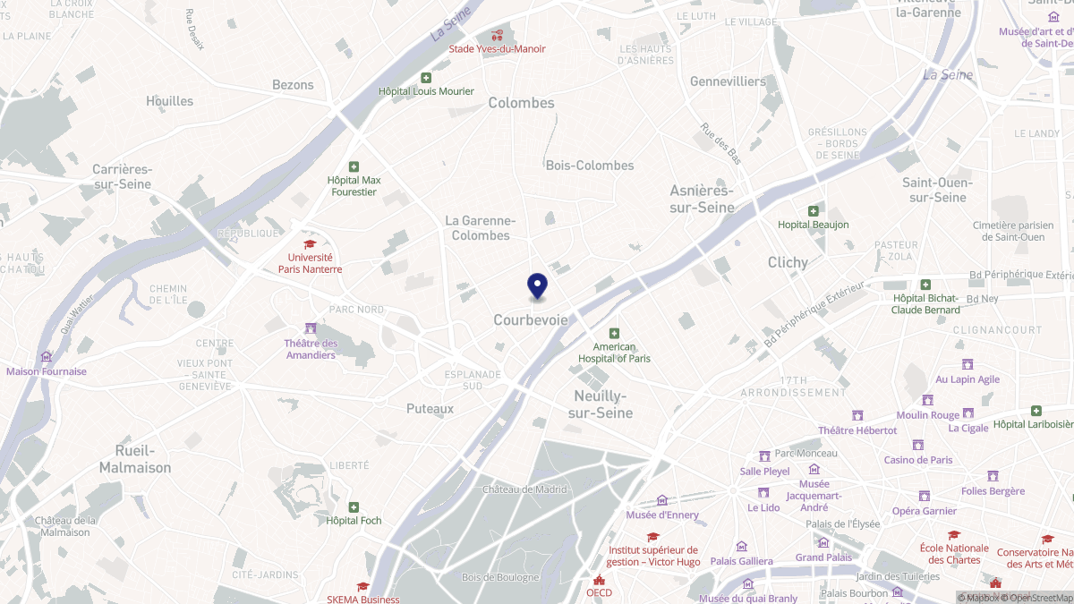 Aperçu cartographique de Courbevoie, centré sur la commune