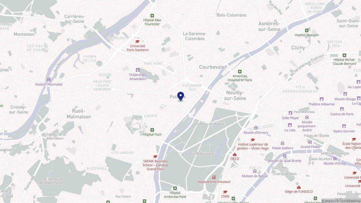 Aperçu cartographique de Puteaux, centré sur la commune