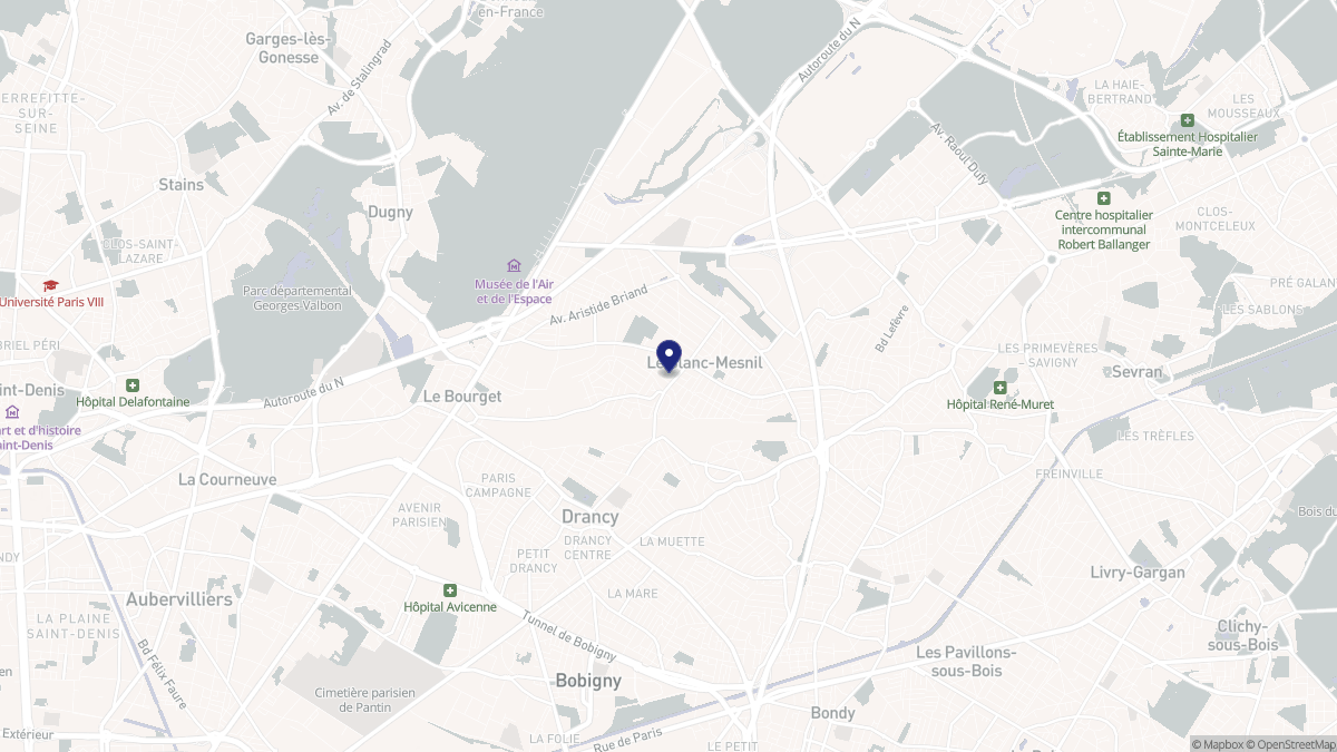 Aperçu cartographique de Le Blanc-Mesnil, centré sur la commune