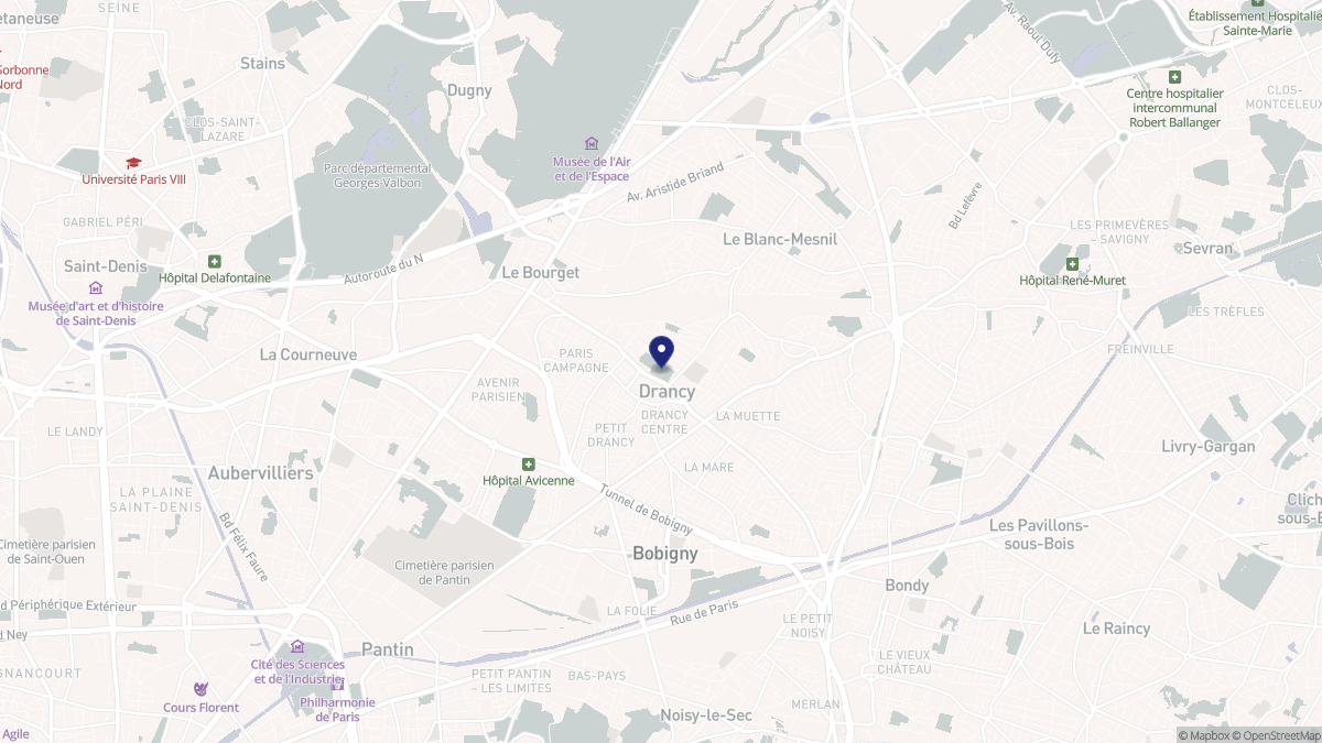 Aperçu cartographique de Drancy, centré sur la commune