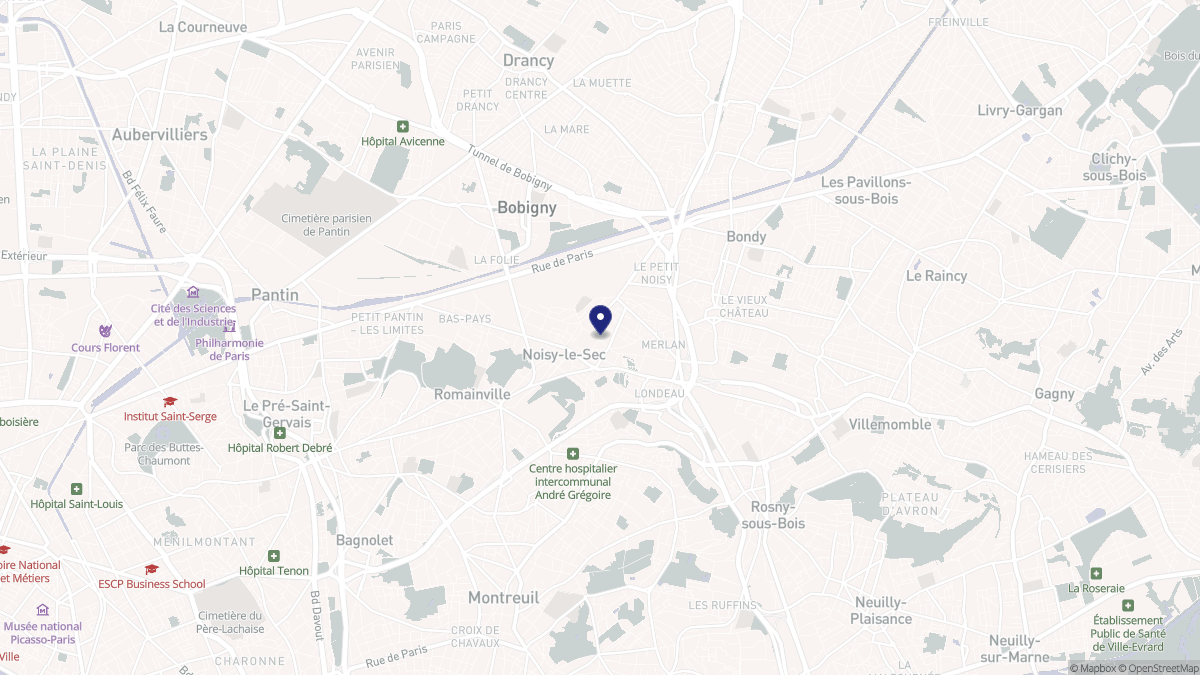 Aperçu cartographique de Noisy-le-Sec, centré sur la commune