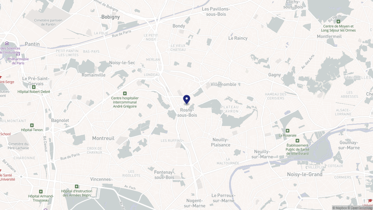 Aperçu cartographique de Rosny-sous-Bois, centré sur la commune