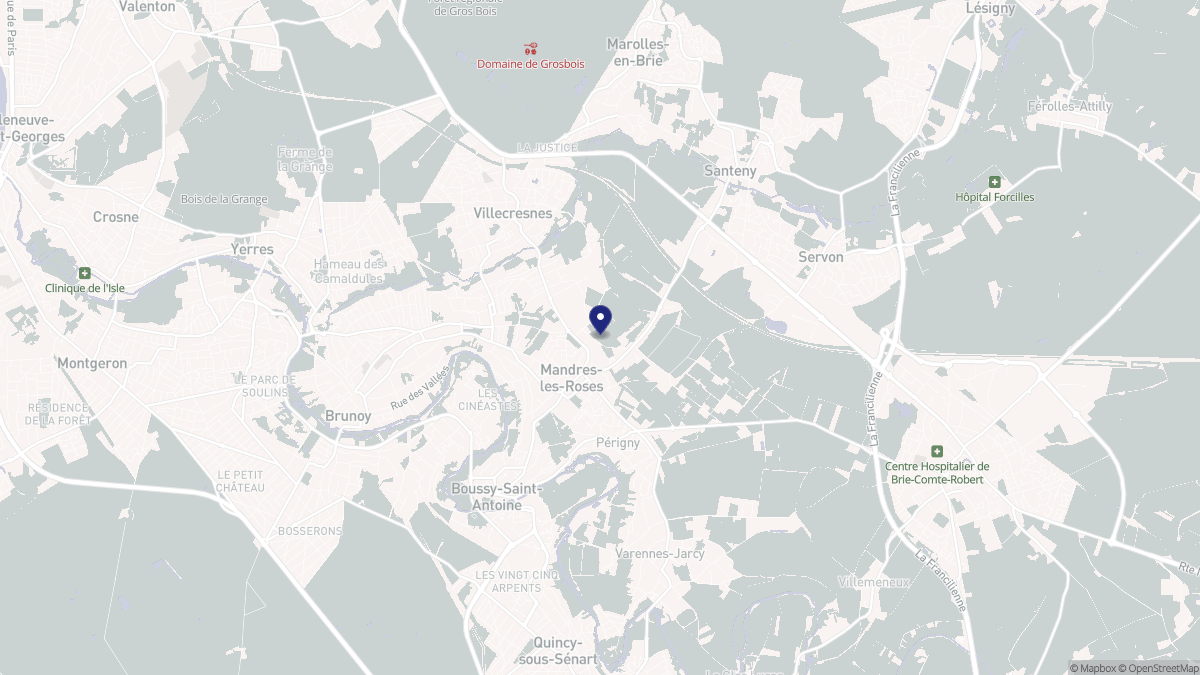 Aperçu cartographique de Mandres-les-Roses, centré sur la commune