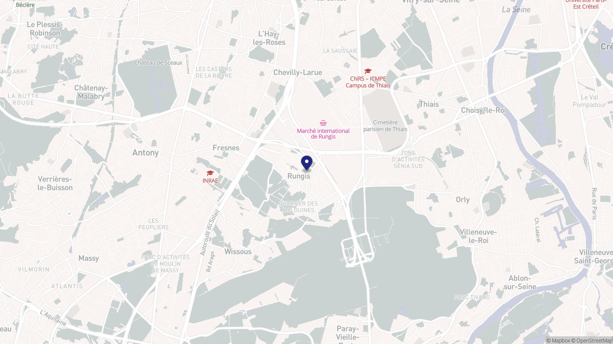 Aperçu cartographique de Rungis, centré sur la commune