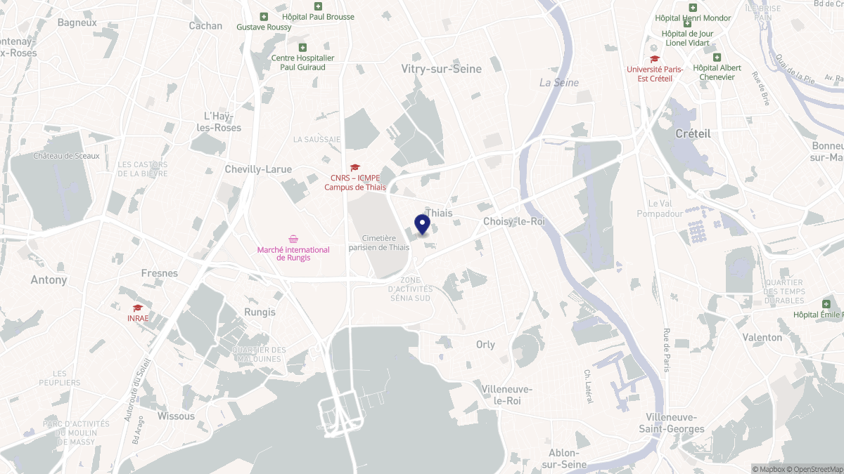 Aperçu cartographique de Thiais, centré sur la commune