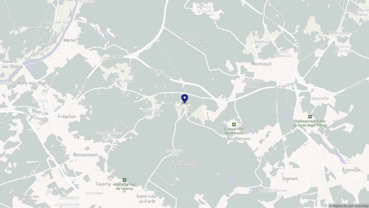 Aperçu cartographique de Chauvry, centré sur la commune