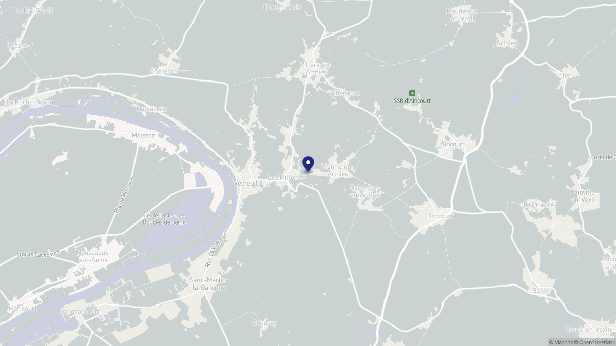 Aperçu cartographique de Vienne-en-Arthies, centré sur la commune